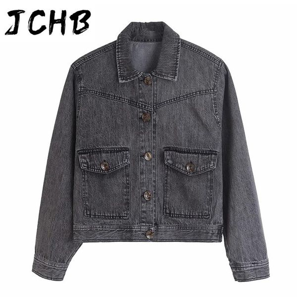 women fashion gray denim jacket 2021 turn down collar vintage cotton jeans coat long sleeve pockets outerwear short women's jackets, Black;brown
women fashion gray denim jacket 2021 turn down collar vintage cotton jeans coat long sleeve pockets outerwear short women's jackets, Black;brown