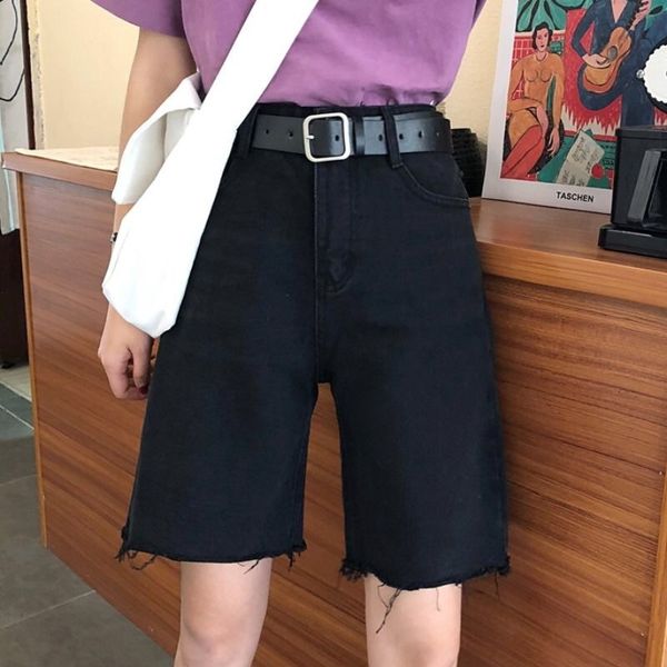 short knee length waist femlae will see black leg straight woman jeans streetwear denim big pants, Blue
short knee length waist femlae will see black leg straight woman jeans streetwear denim big pants, Blue