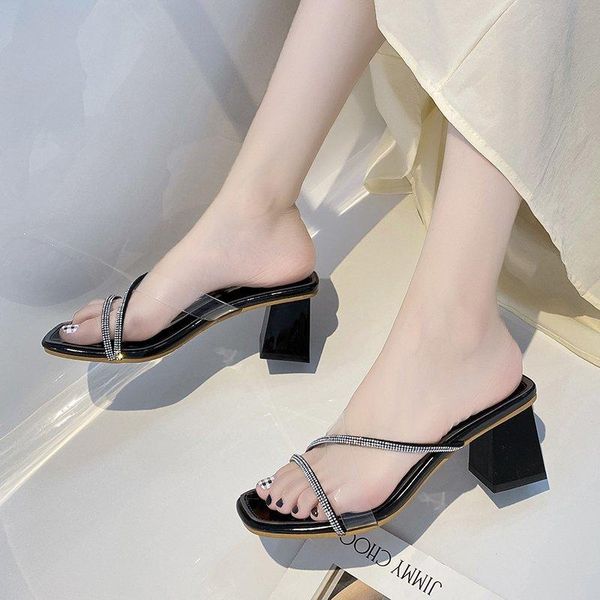 slippers summer 2021 fashion wild high-heeled sandals thick heel women wear square head word drag x182, Black
slippers summer 2021 fashion wild high-heeled sandals thick heel women wear square head word drag x182, Black