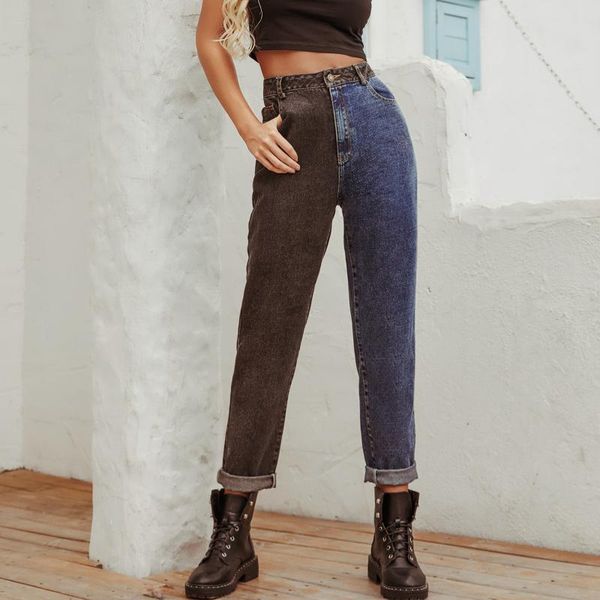 women's jeans slim lady fashion high waist denim long pants button pocket decoration trousers woman color matching straight, Blue
women's jeans slim lady fashion high waist denim long pants button pocket decoration trousers woman color matching straight, Blue
