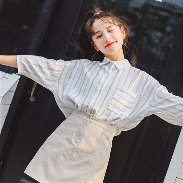 women's blouses & shirts harajuku loose college style blouse striped print shirt wild short-sleeved turn-down collar sweet i, White
women's blouses & shirts harajuku loose college style blouse striped print shirt wild short-sleeved turn-down collar sweet i, White