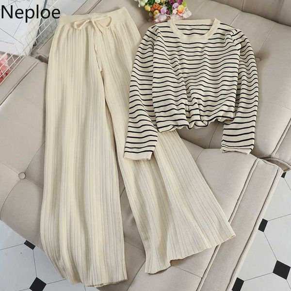 neploe two piece outfits for women striped long sleeve tshirt+high waist wide leg pants korean fall clothes suit 2 piece set 210929, White
neploe two piece outfits for women striped long sleeve tshirt+high waist wide leg pants korean fall clothes suit 2 piece set 210929, White