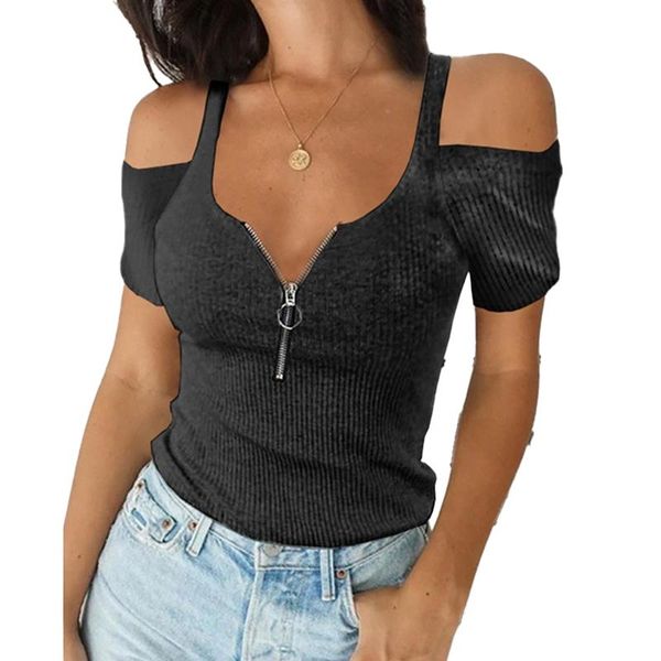 women's blouses & shirts zipper women summer short sleeve solid color pullover elegant slim fit bodycon casual off-shoulder v neck holl, White
women's blouses & shirts zipper women summer short sleeve solid color pullover elegant slim fit bodycon casual off-shoulder v neck holl, White