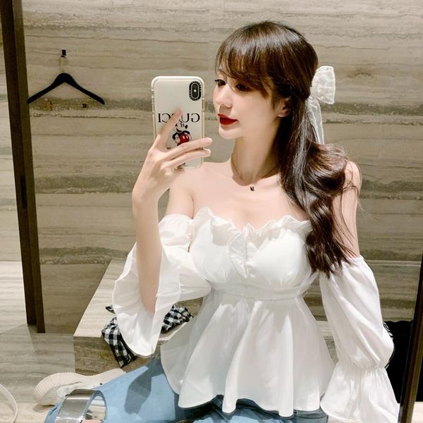 women's blouses & shirts crop korean clothes style off shoulder plaid slash neck clothing fashion brand summer club, White
women's blouses & shirts crop korean clothes style off shoulder plaid slash neck clothing fashion brand summer club, White