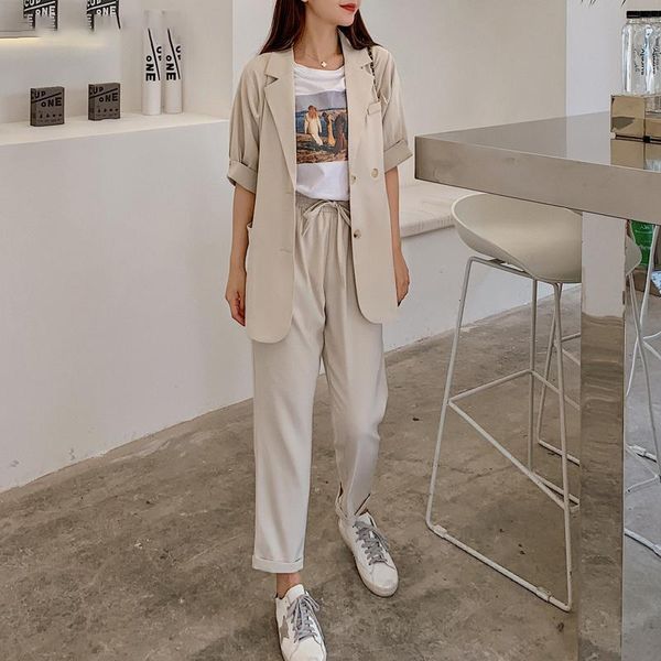 women's two piece pants summer women pant suits short sleeve jacket & elastic waist female blazer set casual 2 pieces femme1 vspd, White
women's two piece pants summer women pant suits short sleeve jacket & elastic waist female blazer set casual 2 pieces femme1 vspd, White