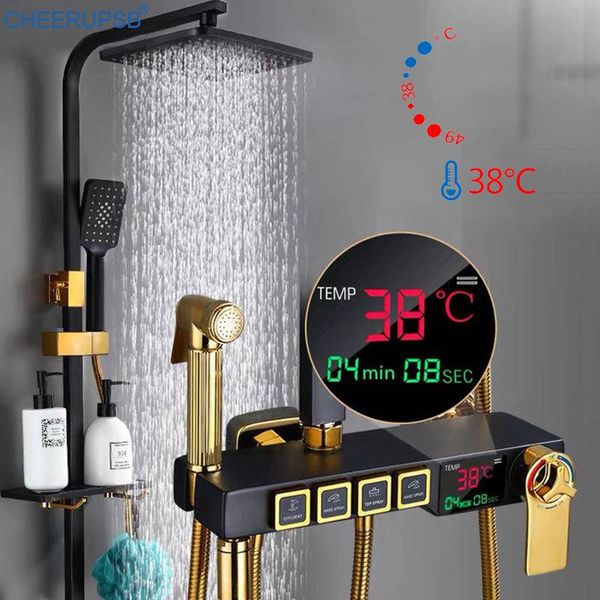 thermostatic shower set bathroom wall mount black faucet spa rain fall system and cold mixer bath tap digital display sets
thermostatic shower set bathroom wall mount black faucet spa rain fall system and cold mixer bath tap digital display sets