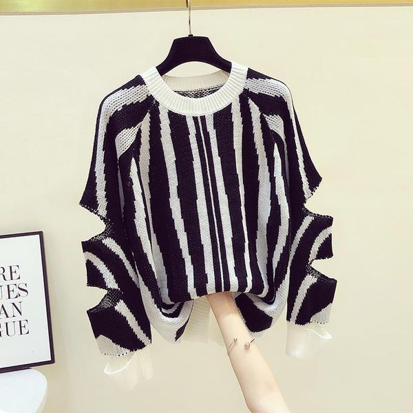 women's sweaters 2021 autumn winter sweater for women stripes round neck loose knit korean pullovers hole long-sleeved jacket, White;black
women's sweaters 2021 autumn winter sweater for women stripes round neck loose knit korean pullovers hole long-sleeved jacket, White;black