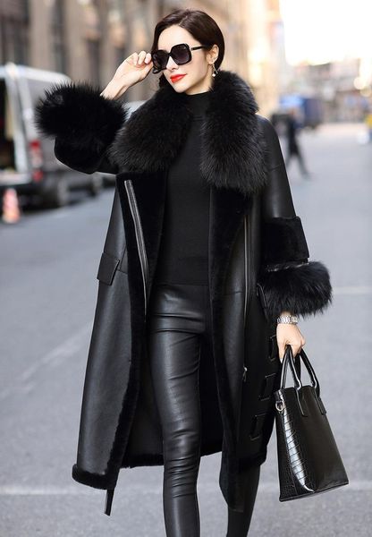 women's fur & faux winter womens wool coat christmas gift leather with raccoon collar jacket sheep shearing story fs20106, Black
women's fur & faux winter womens wool coat christmas gift leather with raccoon collar jacket sheep shearing story fs20106, Black