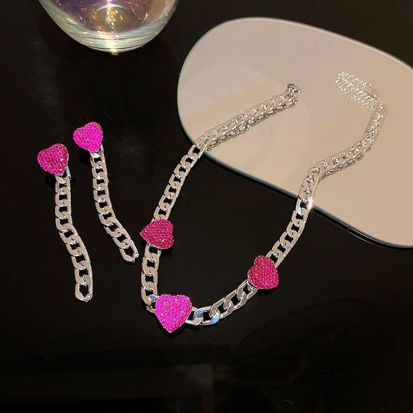 earrings & necklace pink heart crystal set for women fashion alloy chain 2021 trend wedding jewelry, Silver
earrings & necklace pink heart crystal set for women fashion alloy chain 2021 trend wedding jewelry, Silver
