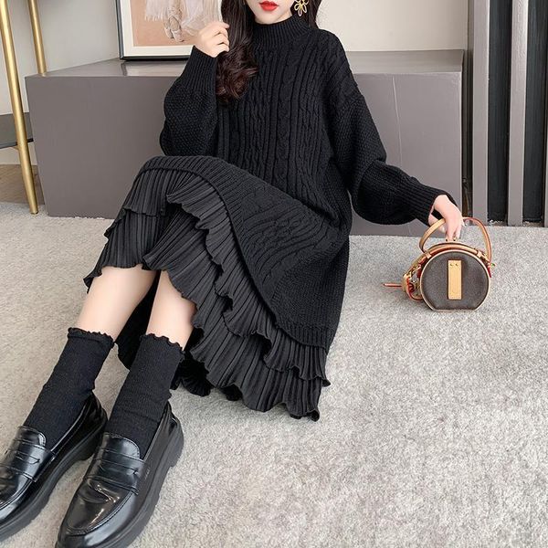 casual dresses women 2021 autumn winter knitted dress fashion sweater lady slim long sleeve lace stitching vestidos x388, Black;gray
casual dresses women 2021 autumn winter knitted dress fashion sweater lady slim long sleeve lace stitching vestidos x388, Black;gray