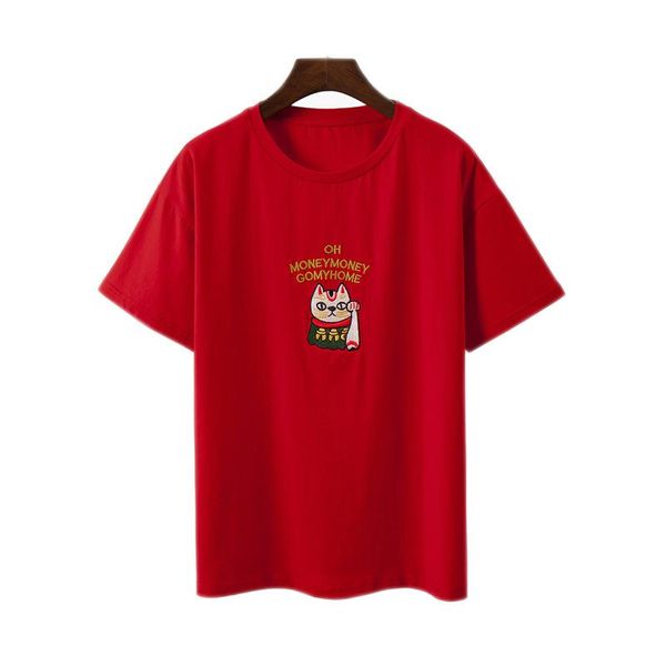 women's t-shirt summer 2021 fashion big size 6xl short-sleeve women street style casual embroidery lucky cat pattern female, White
women's t-shirt summer 2021 fashion big size 6xl short-sleeve women street style casual embroidery lucky cat pattern female, White