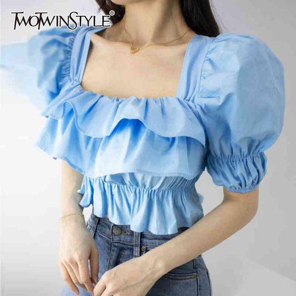 korean blue patchwork ruffle shirts for women square collar puff short sleeve casual slim blouses female style 210524, White
korean blue patchwork ruffle shirts for women square collar puff short sleeve casual slim blouses female style 210524, White
