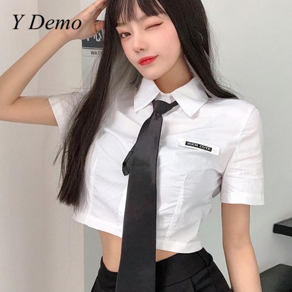 women's t-shirt y demo preppy style short sleeve shirt women casual turn-down collar slim tie crop summer 2021, White
women's t-shirt y demo preppy style short sleeve shirt women casual turn-down collar slim tie crop summer 2021, White