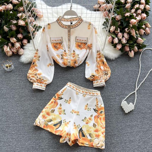 women's tracksuits deat 2021 summer fashion casual temperament shirt puff sleeve elegant print wide leg shorts two piece set women sk36, Gray
women's tracksuits deat 2021 summer fashion casual temperament shirt puff sleeve elegant print wide leg shorts two piece set women sk36, Gray