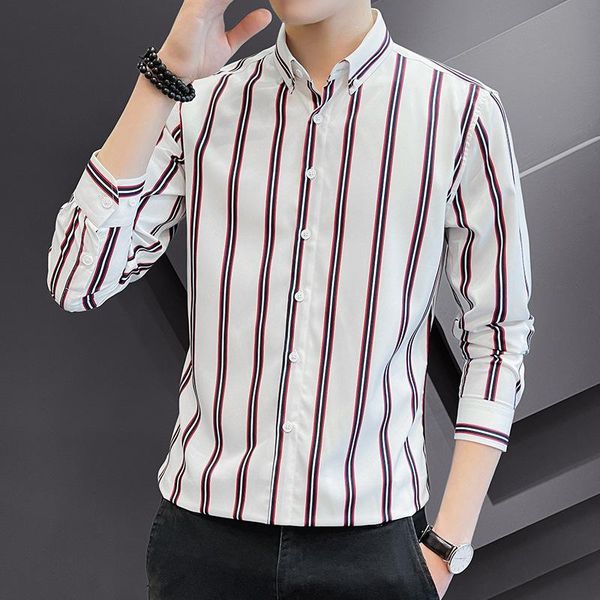men's casual shirts chemise blanche fashion hawaiian slim fit vintage print mens business long sleeve white striped shirt men, White;black
men's casual shirts chemise blanche fashion hawaiian slim fit vintage print mens business long sleeve white striped shirt men, White;black