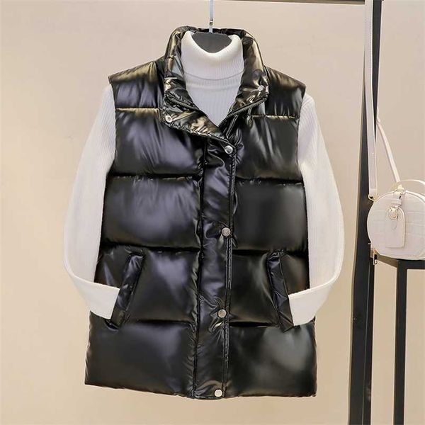 women's shiny autumn winter puffer vest solid stand collar zipper ladies casual sleeveless jacket waistcoat for female 211123, Black;white
women's shiny autumn winter puffer vest solid stand collar zipper ladies casual sleeveless jacket waistcoat for female 211123, Black;white