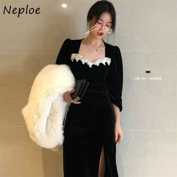 chic elegant square color pleated slim fit dress lace patchwork velvet women dresses office lady split vestidos 210422, Black;gray
chic elegant square color pleated slim fit dress lace patchwork velvet women dresses office lady split vestidos 210422, Black;gray