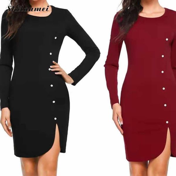 casual dresses lady work bodycon dress autumn long sleeve button high slit female office mini plus size black red vestidos, Black;gray
casual dresses lady work bodycon dress autumn long sleeve button high slit female office mini plus size black red vestidos, Black;gray