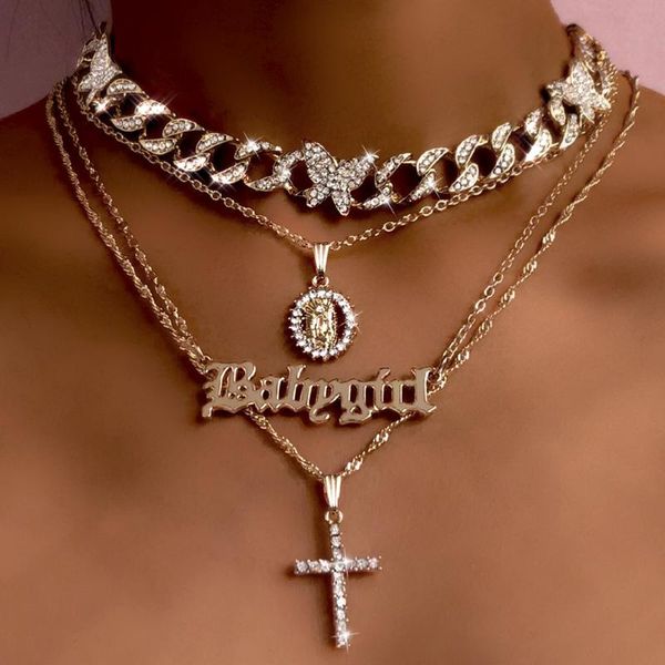 chains bling multilayer crystal cuban butterfly choker necklaces for women vintage cross baby girl letter pendant twisted chain jewelry, Silver
chains bling multilayer crystal cuban butterfly choker necklaces for women vintage cross baby girl letter pendant twisted chain jewelry, Silver