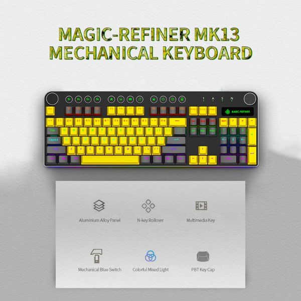 keyboards magic-refiner 13 wired mechanical keyboard 104 keys mixed light gaming with blue switch yellow&black
keyboards magic-refiner 13 wired mechanical keyboard 104 keys mixed light gaming with blue switch yellow&black
