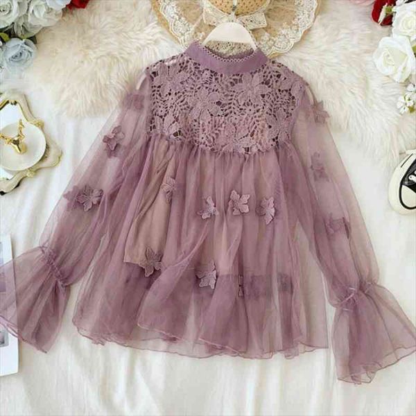 women lace blouse flower crochet mesh pullover shirt ladies casual long sleeves stand collar blouse with camis, White
women lace blouse flower crochet mesh pullover shirt ladies casual long sleeves stand collar blouse with camis, White