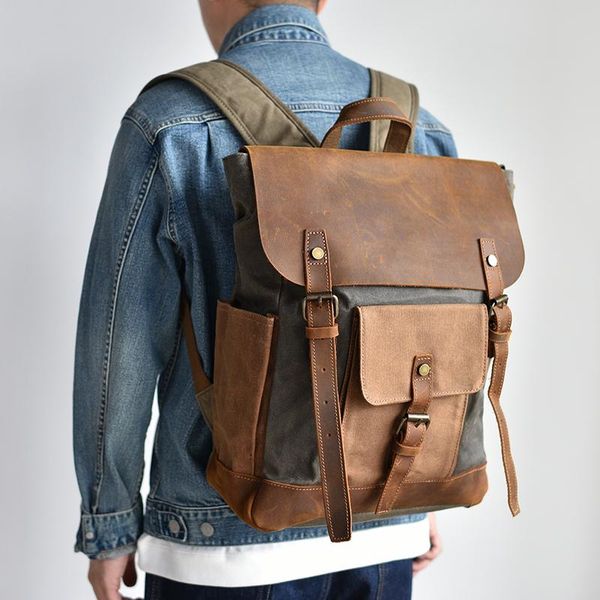 backpack retro waxed canvas camping waterproof backpacks for college students rucksack travel bag
backpack retro waxed canvas camping waterproof backpacks for college students rucksack travel bag