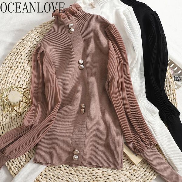women's sweaters oceanlove pull femme solid puff sleeve half high collar vintage women all match autumn winter pullovers korean fashion, White;black
women's sweaters oceanlove pull femme solid puff sleeve half high collar vintage women all match autumn winter pullovers korean fashion, White;black