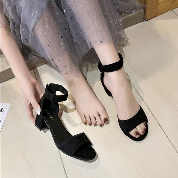 sandals nice high heel women's shoes summer leather velvet open toe thick buckle bag size 34-40, Black
sandals nice high heel women's shoes summer leather velvet open toe thick buckle bag size 34-40, Black