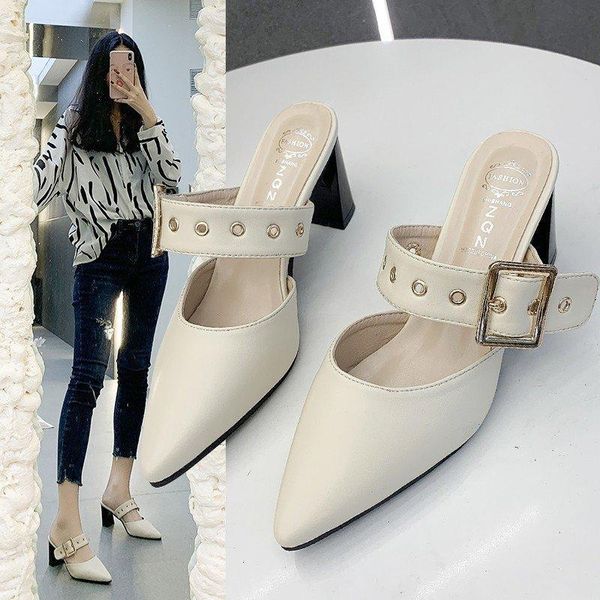 slippers women spring summer mules pu leather pointed toe slip on flip flops high-heeled thick heel belt buckle rivet, Black
slippers women spring summer mules pu leather pointed toe slip on flip flops high-heeled thick heel belt buckle rivet, Black