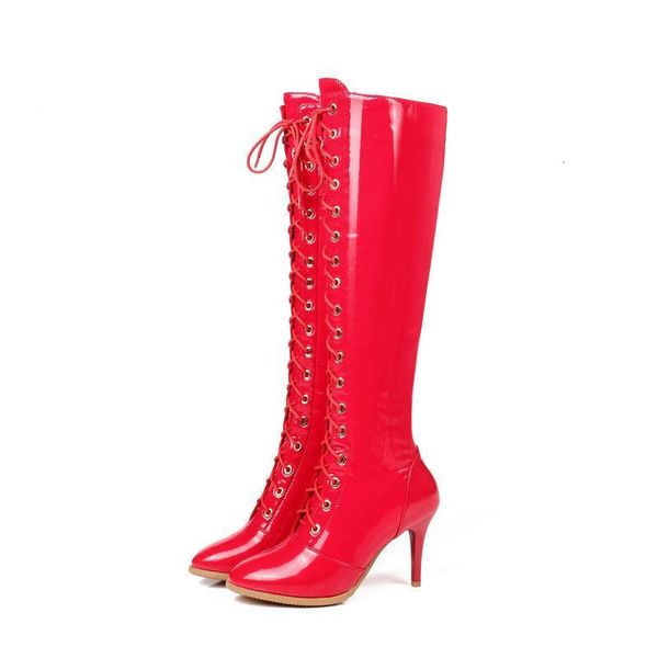boots patent leather lace up knee high 8cm thin heels ladies dress spring autumn women shoes large size 43 znsu, Black
boots patent leather lace up knee high 8cm thin heels ladies dress spring autumn women shoes large size 43 znsu, Black