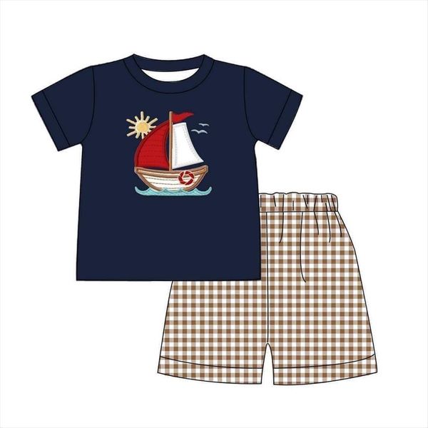 summer clothes navy blue short sleeve and brown plaid shorts sailing sun embroidery pattern boys, White
summer clothes navy blue short sleeve and brown plaid shorts sailing sun embroidery pattern boys, White