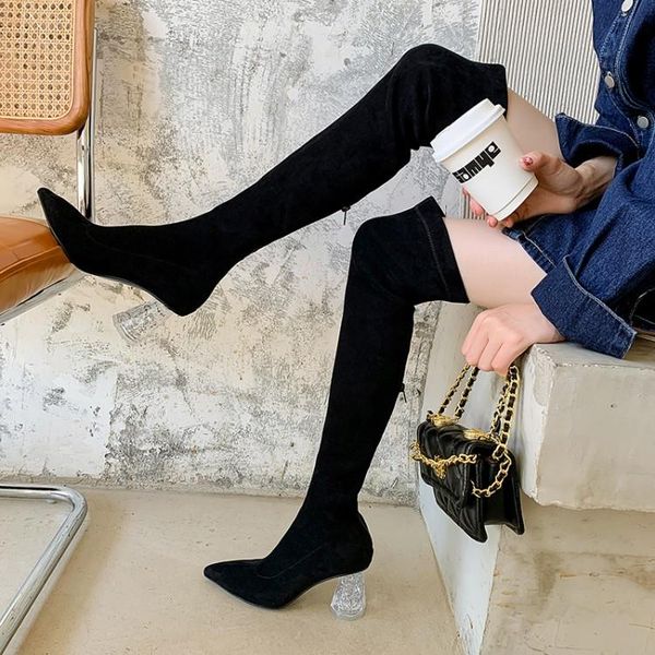 boots pointed toe women elastic suede long black over the knee autumn botas 7cm clear crystal high heels winter botines femmes
boots pointed toe women elastic suede long black over the knee autumn botas 7cm clear crystal high heels winter botines femmes