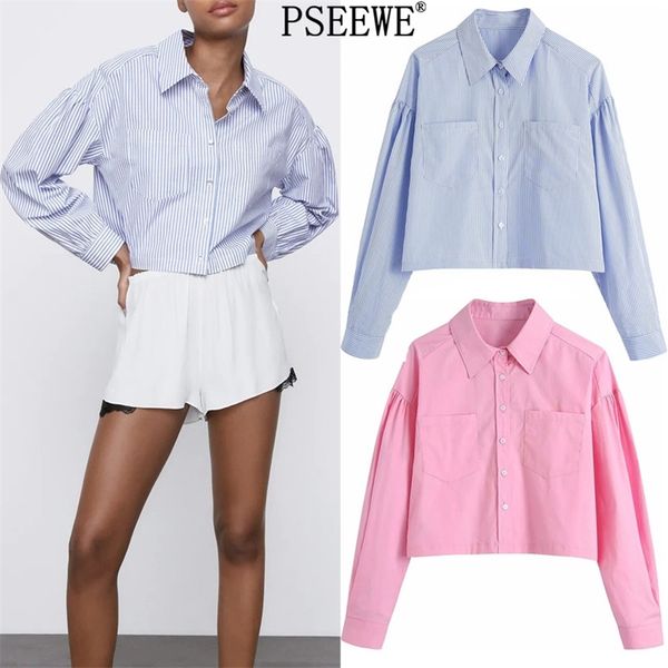 blue striped cropped women shirts long sleeve button up white shirt woman fashion pockets pink summer blouses 210519
blue striped cropped women shirts long sleeve button up white shirt woman fashion pockets pink summer blouses 210519