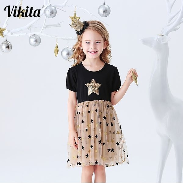 vikita kids summer dress for girls baby girls short sleeve dresses toddlers birthday party school casual princess tutu clothes 210331, Red;yellow