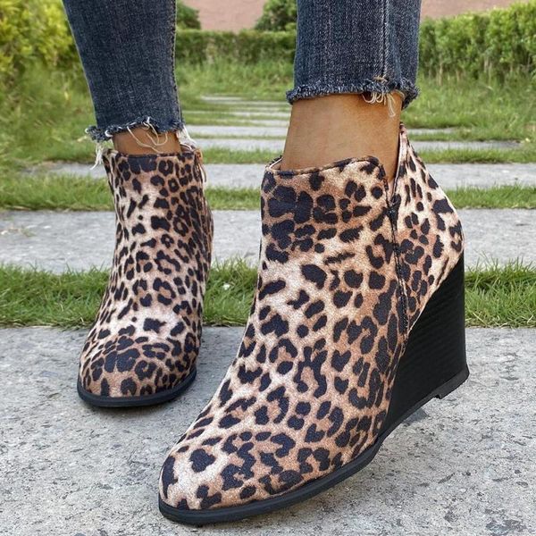 women leopard ankle boots round toe booties winter footwear platform high heels wedges shoes woman bota feminina, Black
women leopard ankle boots round toe booties winter footwear platform high heels wedges shoes woman bota feminina, Black