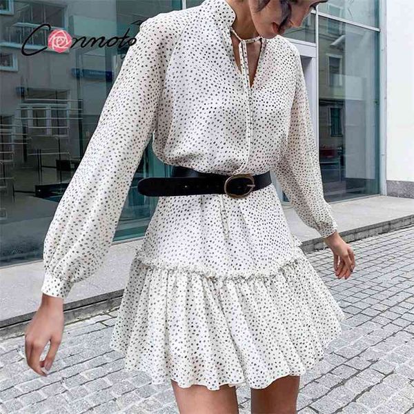 conmoto elegant polka dot ruffled a-line mini dress spring lantern sleeve sash stand collar e casual white 210701, Black;gray
conmoto elegant polka dot ruffled a-line mini dress spring lantern sleeve sash stand collar e casual white 210701, Black;gray