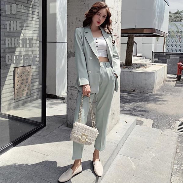ol office work pant suits 2 piece sets double breasted solid blazer jacket and trousers suit women set feminino 210421, White
ol office work pant suits 2 piece sets double breasted solid blazer jacket and trousers suit women set feminino 210421, White