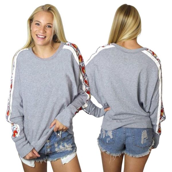 women's tracksuits selling jumper european and american spring autumn coat round neck long sleeve side printed stitching sweater, Gray
women's tracksuits selling jumper european and american spring autumn coat round neck long sleeve side printed stitching sweater, Gray