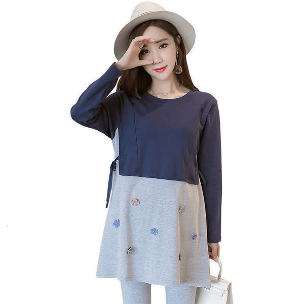 two piece dress suit for pregnant women shirt breast-feeding long sleeve loose spring and autumn solid color neck ypdq, White
two piece dress suit for pregnant women shirt breast-feeding long sleeve loose spring and autumn solid color neck ypdq, White