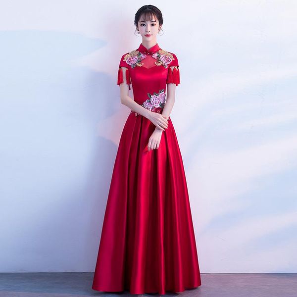 burgundy bride marry wedding party toast satin dresses sweet short sleeve tassel chinese dress vintage stand collar long skirt ethnic clothi, Red
burgundy bride marry wedding party toast satin dresses sweet short sleeve tassel chinese dress vintage stand collar long skirt ethnic clothi, Red