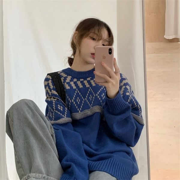 blue sweater women's lazy wind jacket autumn and winter loose knit gx1381 210507, White;black
blue sweater women's lazy wind jacket autumn and winter loose knit gx1381 210507, White;black