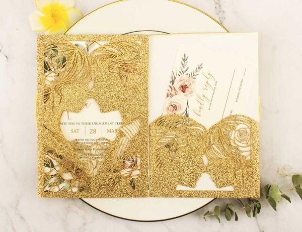 10pcs elegant rose gold glitter bridal groom trifold pocket laser cut wedding invitation cards custom card for party anniversary greeting
10pcs elegant rose gold glitter bridal groom trifold pocket laser cut wedding invitation cards custom card for party anniversary greeting