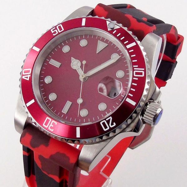 wristwatches 40mm red automatic miyota 8215 screwdown crown rubber band sapphire crystal date magnifier men watch 24 jewels nh35a, Slivery;brown
wristwatches 40mm red automatic miyota 8215 screwdown crown rubber band sapphire crystal date magnifier men watch 24 jewels nh35a, Slivery;brown