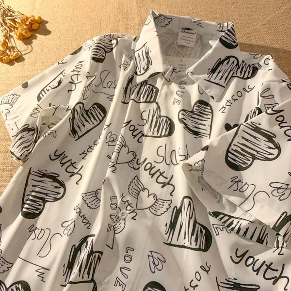 men's casual shirts summer beach harajuku color heart print graffiti men trends half sleeve male american vintage loose clothes, White;black
men's casual shirts summer beach harajuku color heart print graffiti men trends half sleeve male american vintage loose clothes, White;black