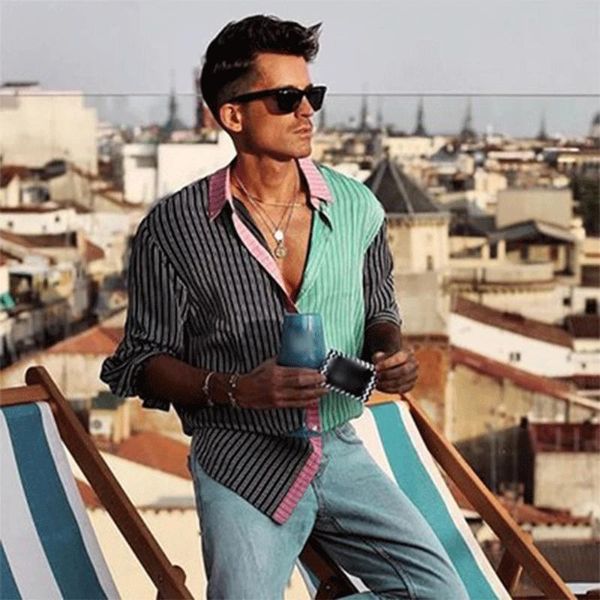 men's casual shirts shirt wide sleeve lapel collar barcode print patchwork fashion clothing 2021 summer european and american, White;black
men's casual shirts shirt wide sleeve lapel collar barcode print patchwork fashion clothing 2021 summer european and american, White;black