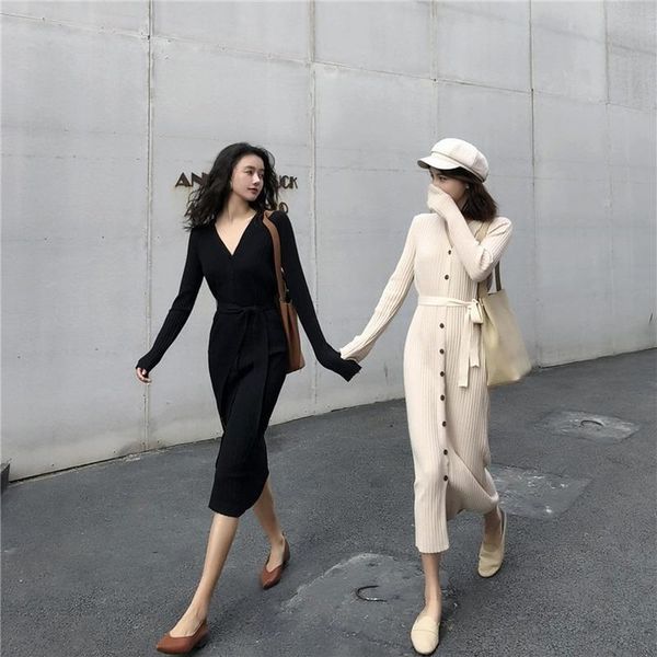 casual dresses knitted dress women's autumn winter 2021 korean style v-neck vestidos mujer slim waist a line bodycon sweater robe femme, Black;gray
casual dresses knitted dress women's autumn winter 2021 korean style v-neck vestidos mujer slim waist a line bodycon sweater robe femme, Black;gray