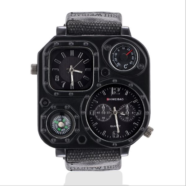 gmt dual time military mens watch outdoor quartz watches canvas band compass 50mm large square dial masculine wristwatches, Slivery;brown
gmt dual time military mens watch outdoor quartz watches canvas band compass 50mm large square dial masculine wristwatches, Slivery;brown