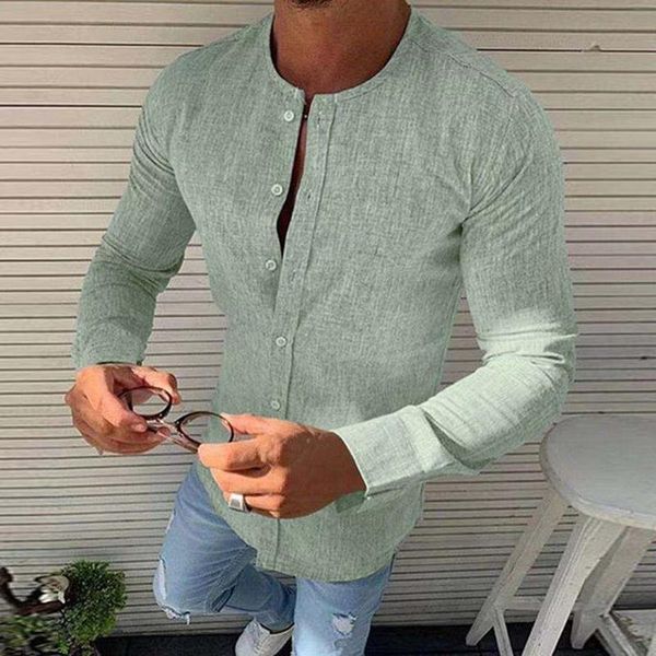 men's casual shirts autumn fashion solid long sleeve vintage men cotton linen cardigan mens button o-neck slim shirt streetwear, White;black
men's casual shirts autumn fashion solid long sleeve vintage men cotton linen cardigan mens button o-neck slim shirt streetwear, White;black
