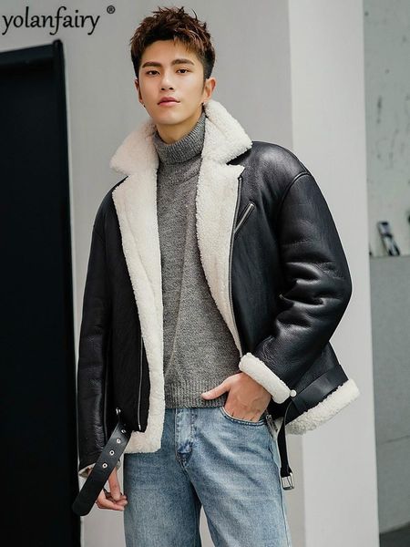 men's leather & faux genuine jacket men winter real fur coat shearling motorcycle man fashion jacekts 19188 kj3322, Black
men's leather & faux genuine jacket men winter real fur coat shearling motorcycle man fashion jacekts 19188 kj3322, Black