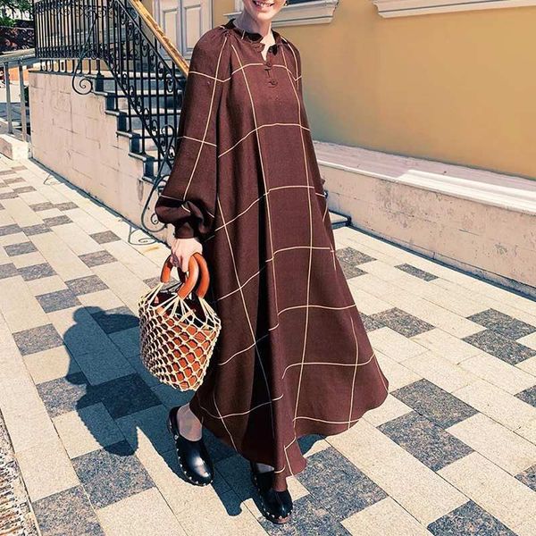 women's blouses & shirts casual loose plaid print long sundress fashion women dresses vonda 2021 spring maxi vestidos holiday robe, White
women's blouses & shirts casual loose plaid print long sundress fashion women dresses vonda 2021 spring maxi vestidos holiday robe, White